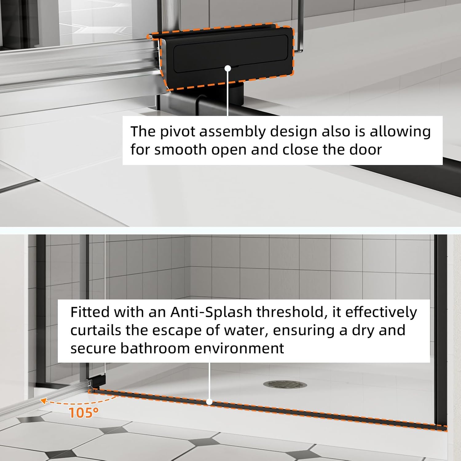 ACE DECOR 28-32" W x 72" H Frameless Pivot Shower Door, Pivot Swing Shower Glass Door with 1/4" (6mm) and 5/16" (8mm) Tempered Glass, Matte Black Finish, Reversible Installation