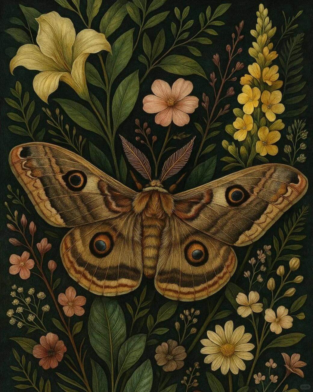 RKFLGEW 14CT Cross-Stitch Kits Vintage Moths and Flowers Needlepoint Counted Kits Embroidery Set Arts and Crafts for Home Decor 40x50cm