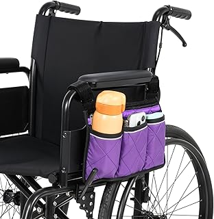 Wheelchair Pouch,Wheelchair Side Bag,Pongee Material Wheel Chair Accessories, Wheelchairs Accessories Adults for Most Sizes and Styles of Wheelchairs, Transportation Chairs,Purple