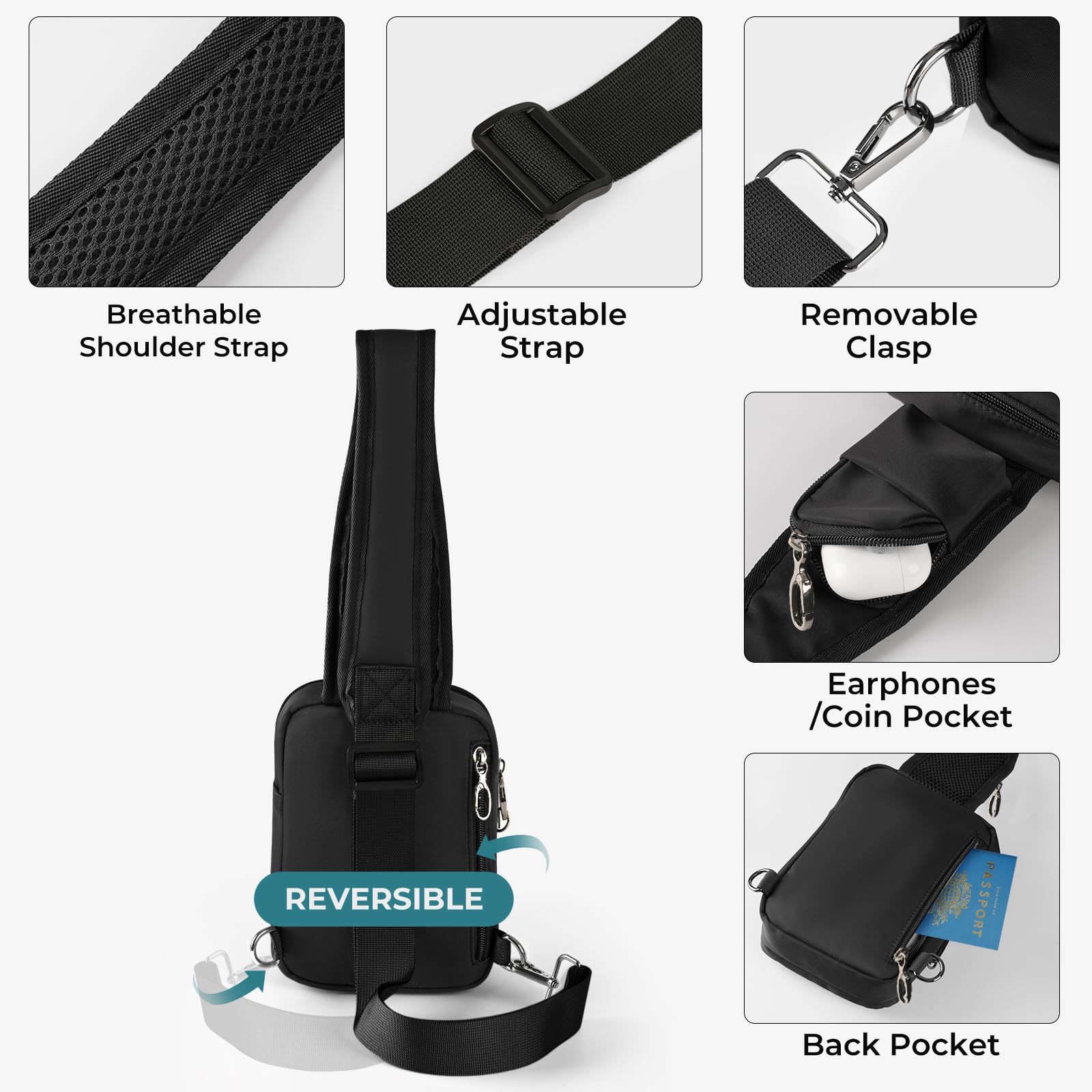 BROADREAM Borsa a tracolla, borsa a tracolla con cerniera antifurto, blocco RFID e resistente all'acqua, per viaggi, lavoro, sport