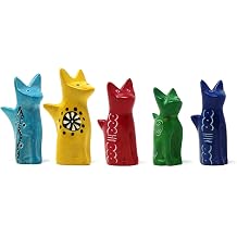 Global Crafts Soapstone Tiny Sitting Cat Figurines, Handmade in Kenya, Assorted Pack of 5 Colors KSASMCAT-5PK