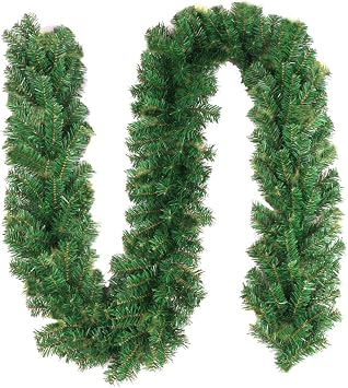 10Ft Christmas Garland Indoor Outdoor Decorations Artificial Greenery Garland for Mantel Stairs Railing Fireplace Front Door Porch Windows Green Christmas Decor for Holiday Wedding Party