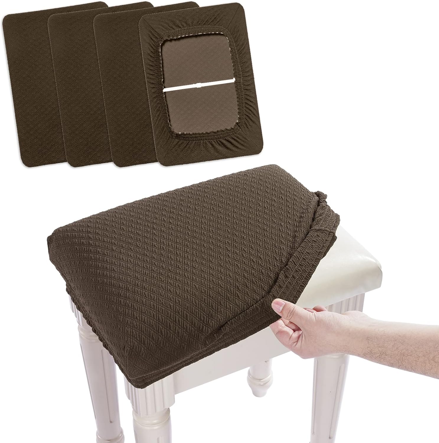 BUYUE 4 pcs Vanity Stool Bench Covers, Luxury Crease