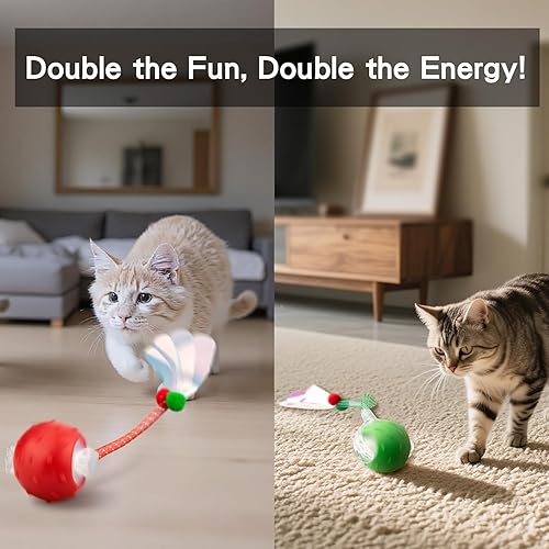 Miniatura 2 de Combo de bolas de juguete interactivas rojas y verdes para gatos  Juguetes automáticos para gatos en movimiento ágil con 4 accesorios de cola, canto