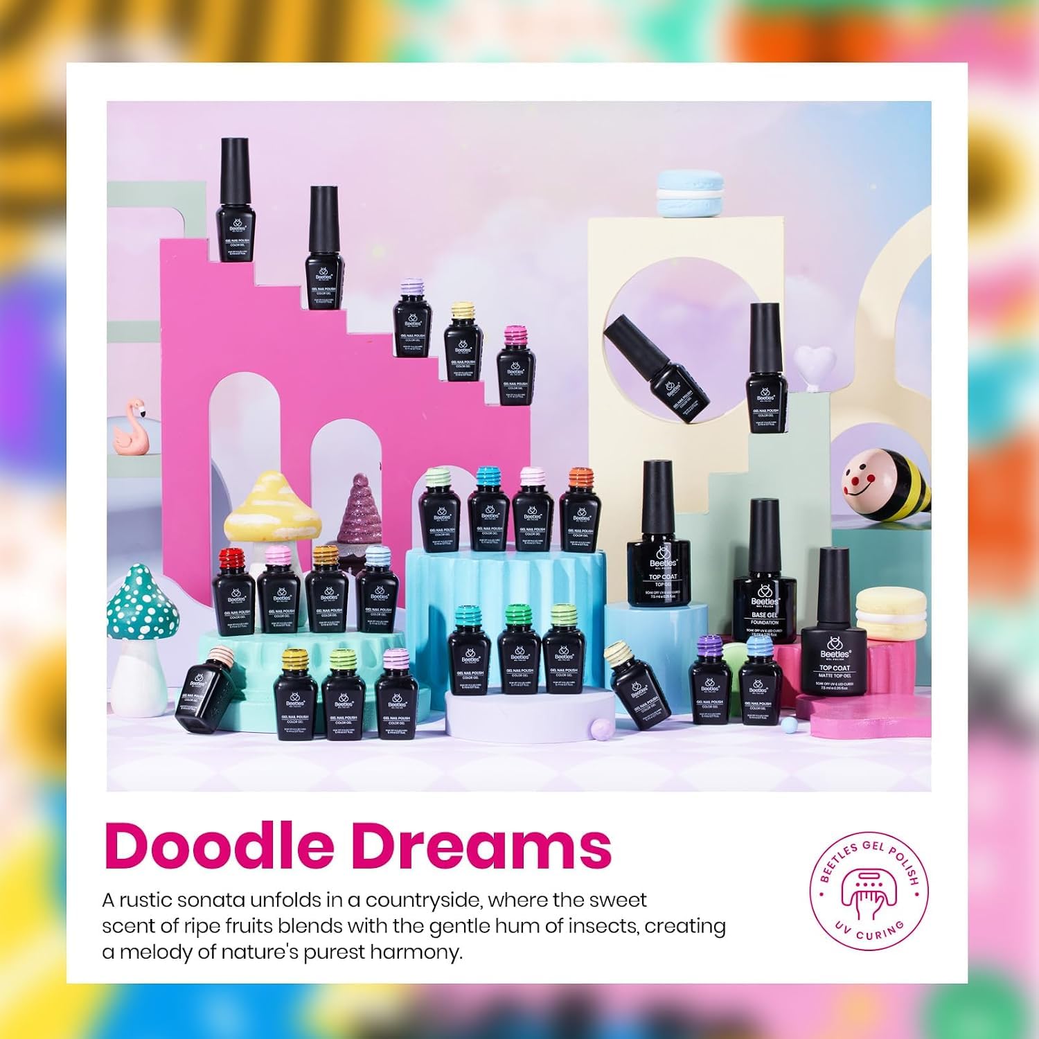 Beetles Gel Polish Set de 25 colores con base brillante y mate, accesorios