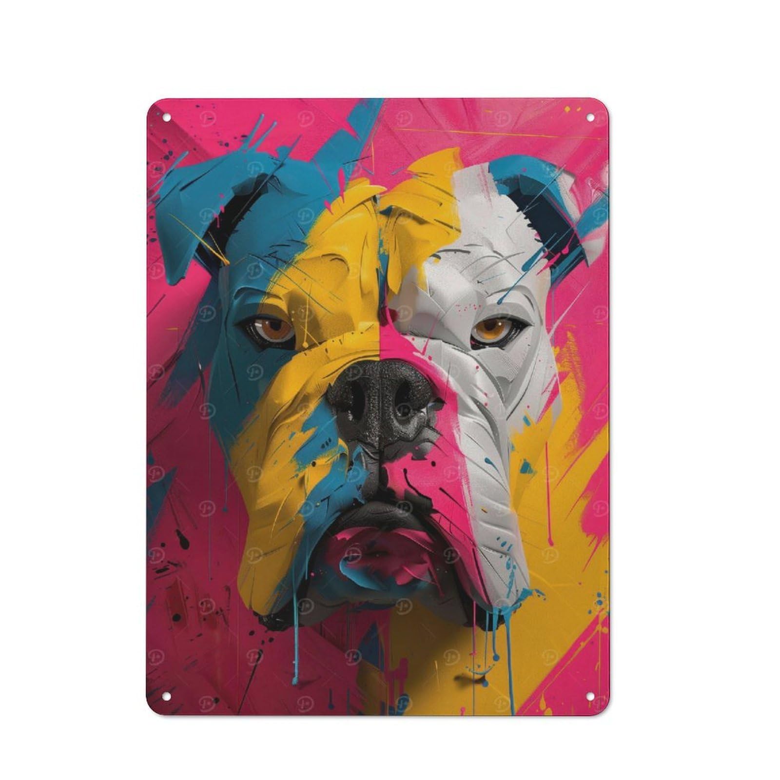 Junmoney Colorful Bulldog Portrait Retro Metal Wall Sign 40X30cm With For Café Or Home Bar, For Cooler-Season Styling In Café And Home Bar