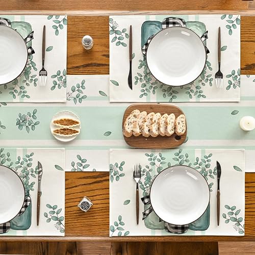 Miniatura 6 de Artoid Mode Juego de 4 manteles individuales de primavera a cuadros de eucalipto de búfalo de 12 x 18 pulgadas para decoración de fiestas, cocina,