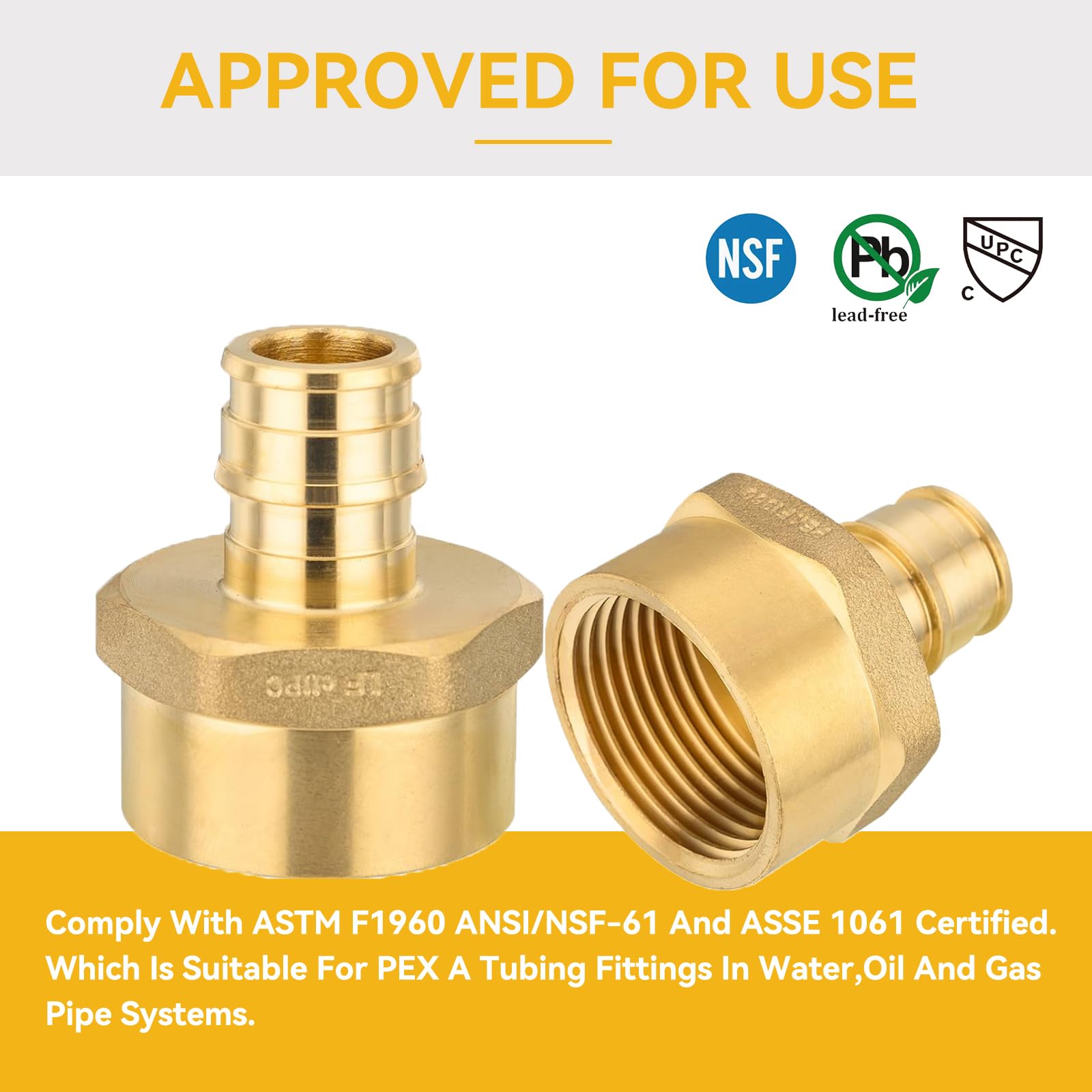 Paquete de 5 Accesorios PEX - 1/2 pulg. PEX x 3/4 pulg. NPT Hembra, expansión para tubería PEX, ASTM F1960 (PEX1960031)