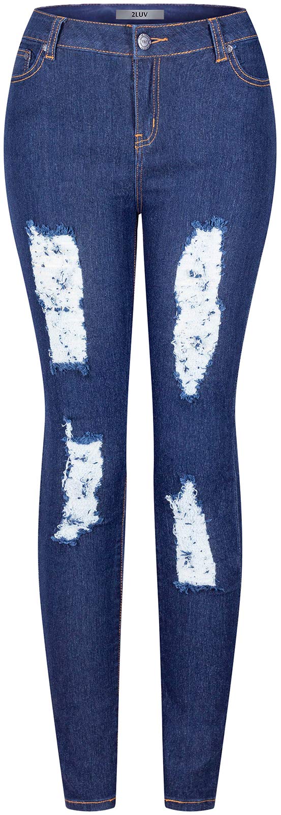 BodiLoveWomen's Stretchy 5 Pocket Skinny Distressed Denim Jeans