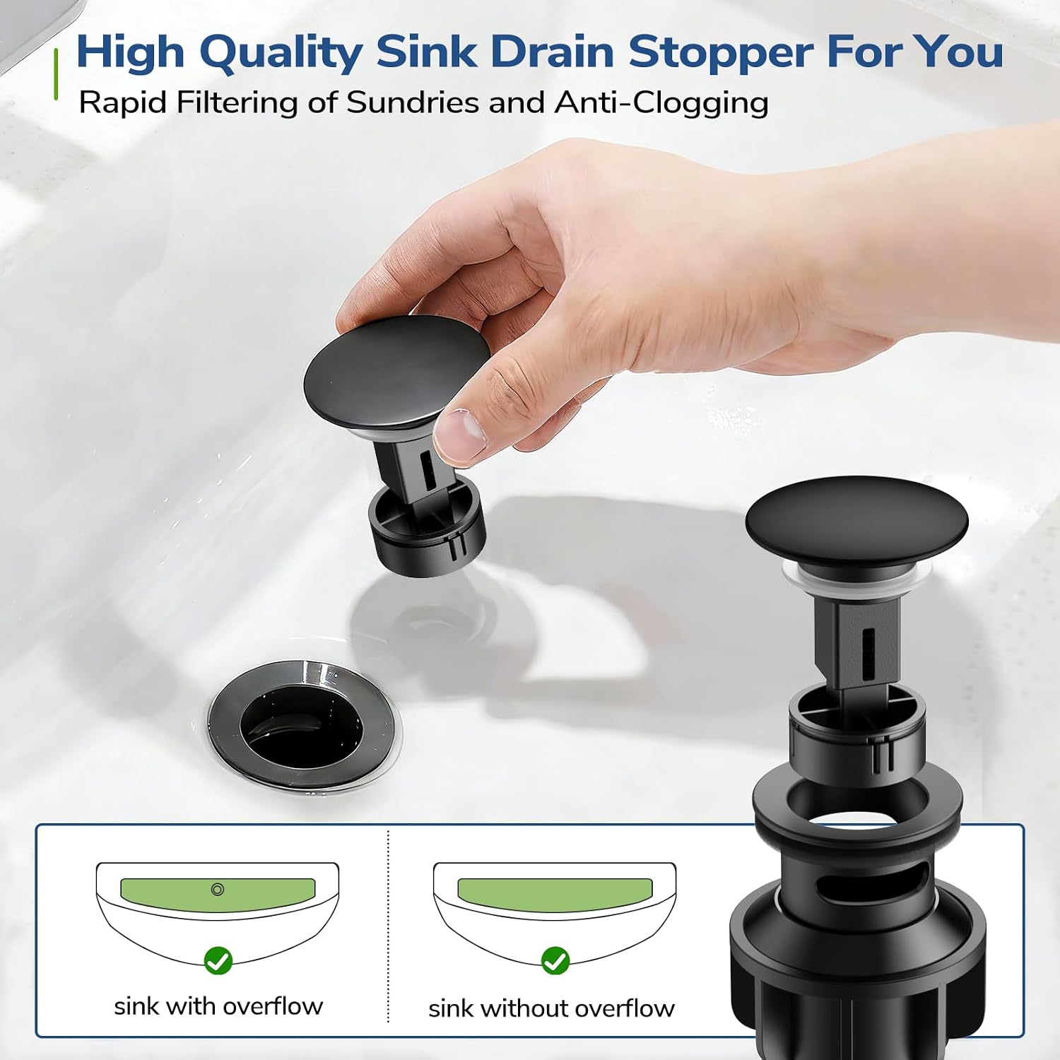 Hurran 8 Inch Pull Out Sprayer Bathroom Faucet, Widespread 2 Handle Sink Faucet with Pop Up Drain and Supply Lines, Stainless Steel for Vanity, RV, Matte Black