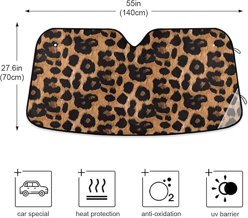 Miniatura 2 de Parasol para parabrisas de automóvil, diseño de leopardo y animal, de piel marrón dorada, protector reflectante de rayos UV, mantiene tu vehículo