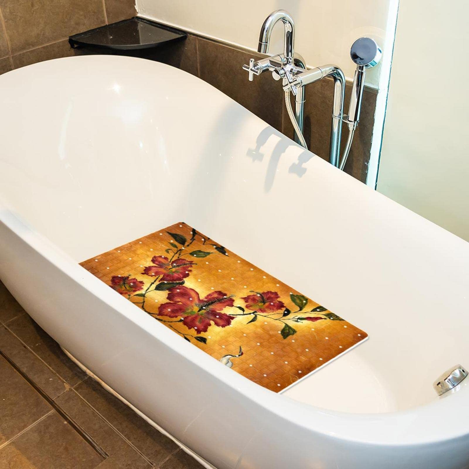 Rutschfeste Badematten für Badezimmer, Motiv: Blumen und Vögel, rechteckig, maschinenwaschbar, 39 x 70 cm