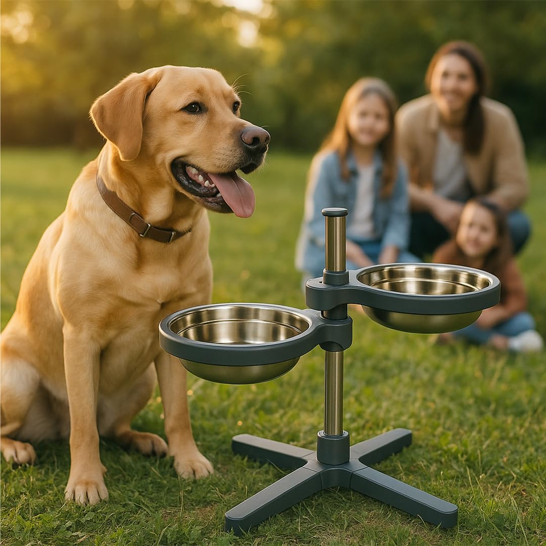 Petstreet Pet Feeder for Dogs & Cats | Adjustable Double Diner for Food and Water |Dog Bowl Stand | Dry Kibble, Wet Food, Water Bowl | Dishwasher Safe| Medium (550mlX2) |,Stainless Steel 2