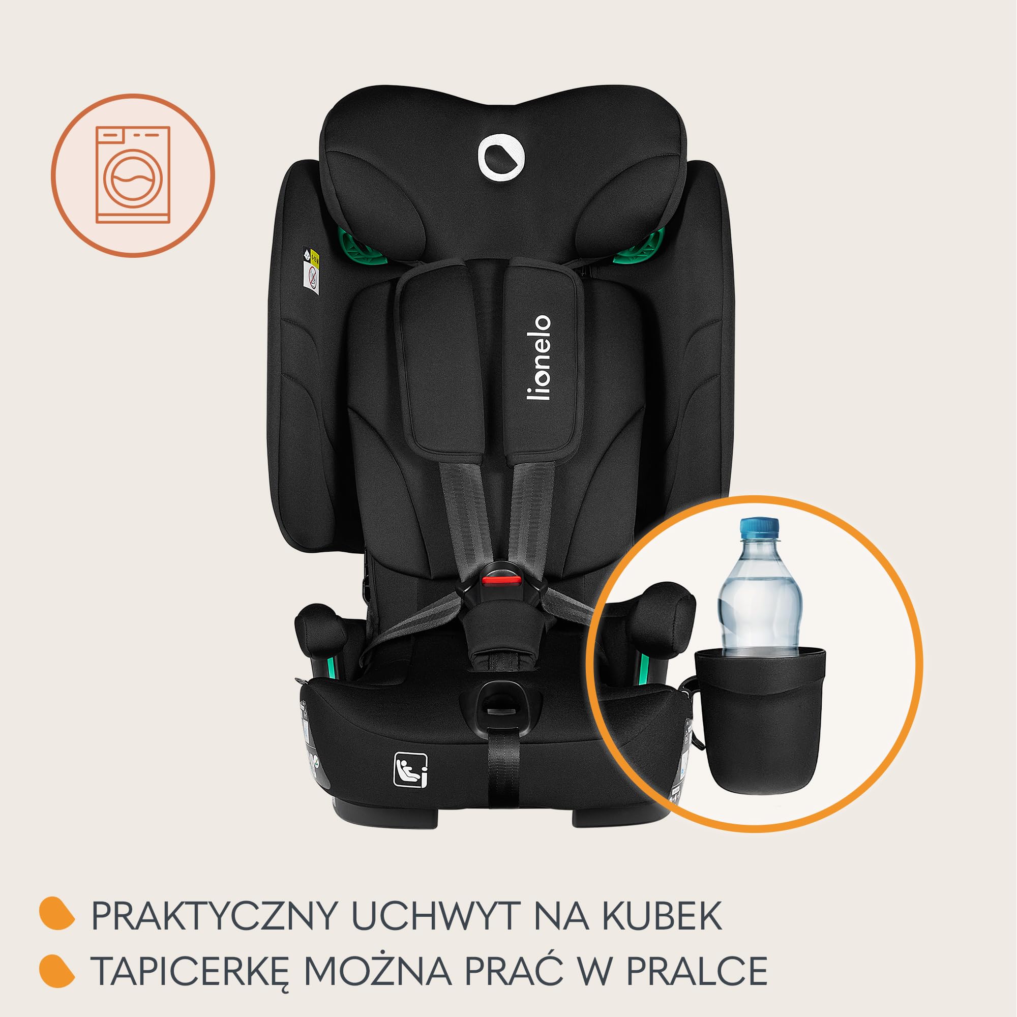 LIONELO Składany fotelik samochodowy Nelly I-Size z ISOFIX dla dzieci ok. 76-150 cm, ochrona boczna paska TT, skierowany do przodu i do tyłu, regulowany zagłówek i oparcie (czarny, 50 x 45 x 58 cm)