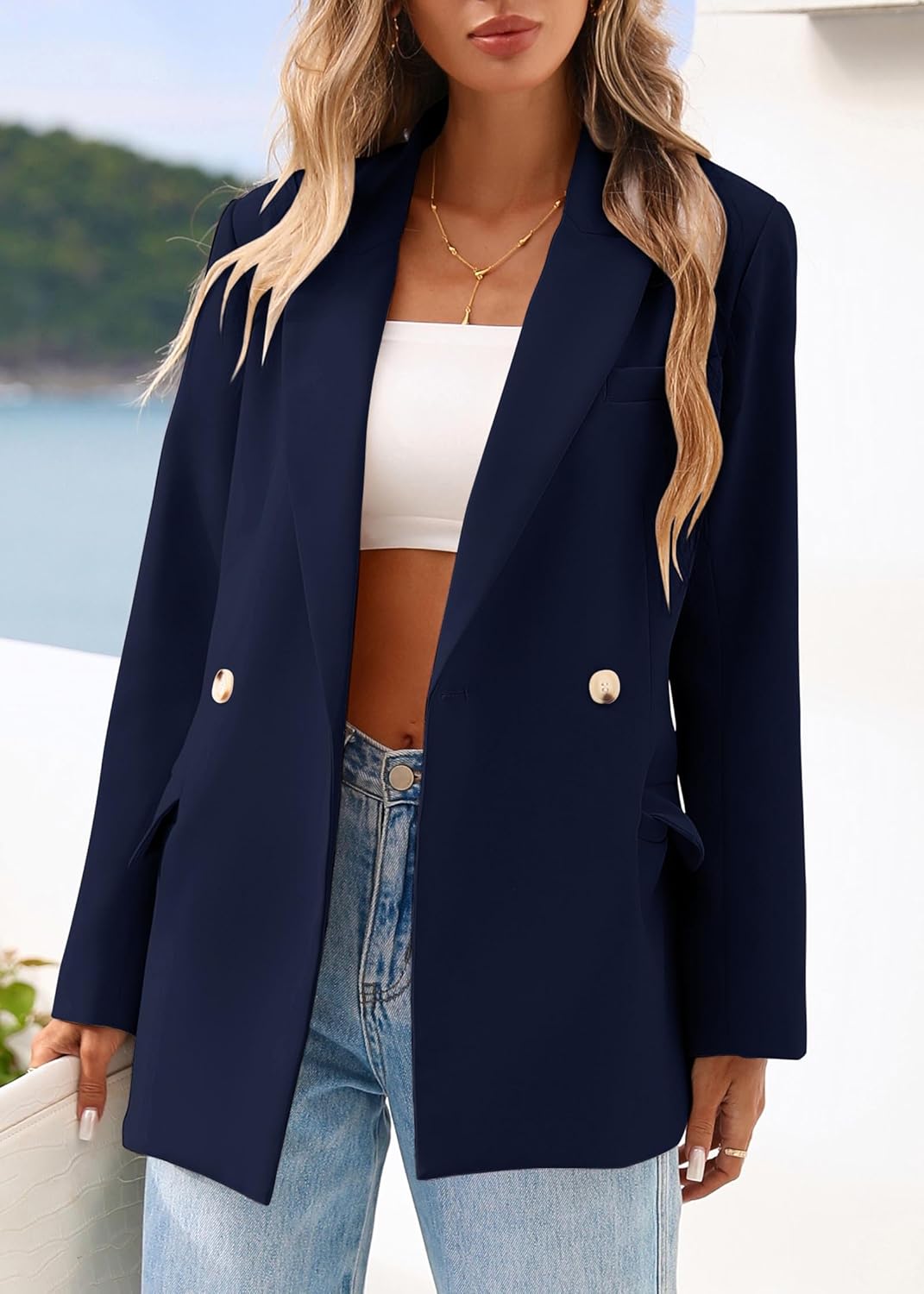 Lazysmile Blazers for Women Business Casual Long Sleeve Lapel Open Front Suit Jacket Office Work Clothes with Pockets