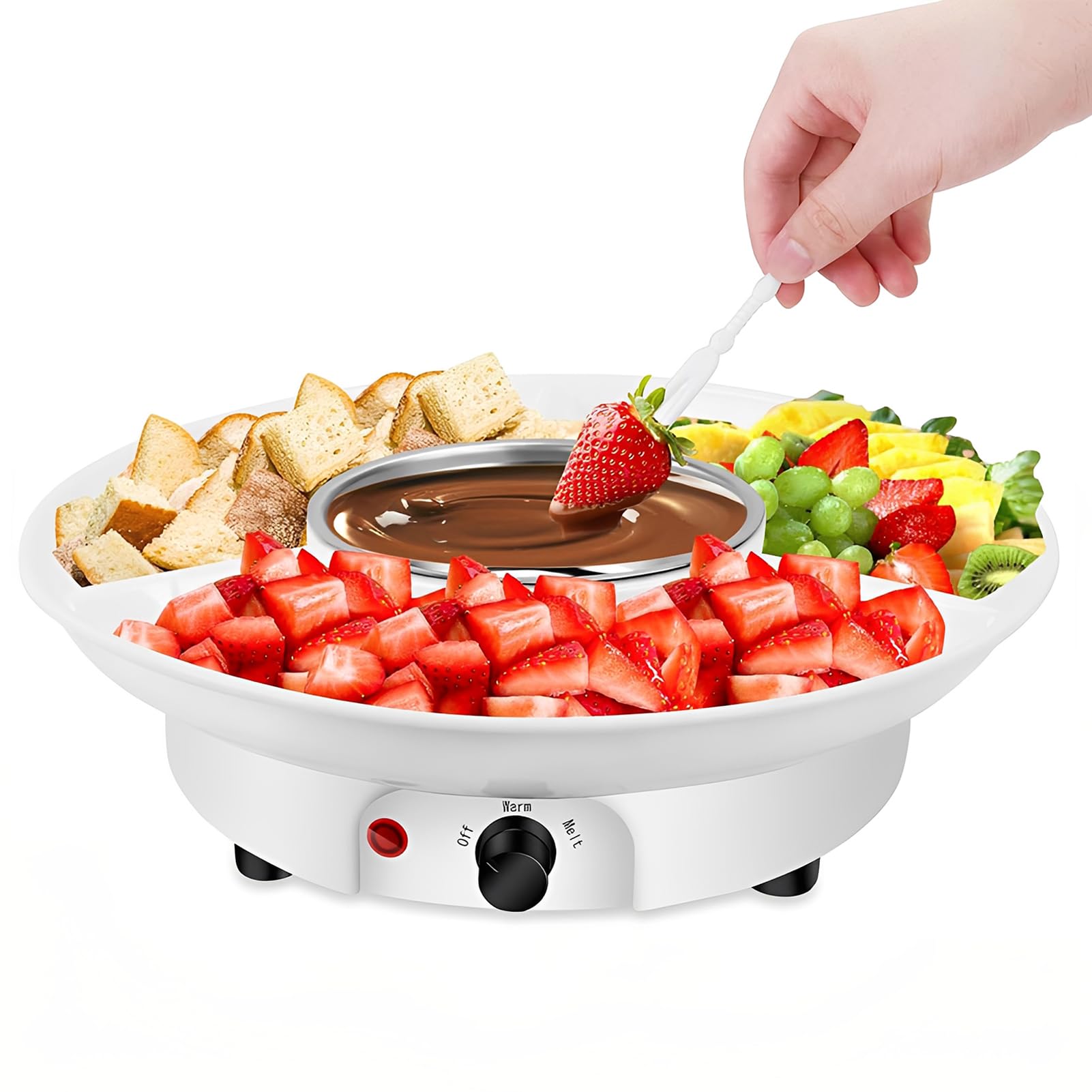 Elektrisches Schokoladenfondue Set 25W Schmelztopf mit 3-teiligem Serviertablett und 10 Spießen