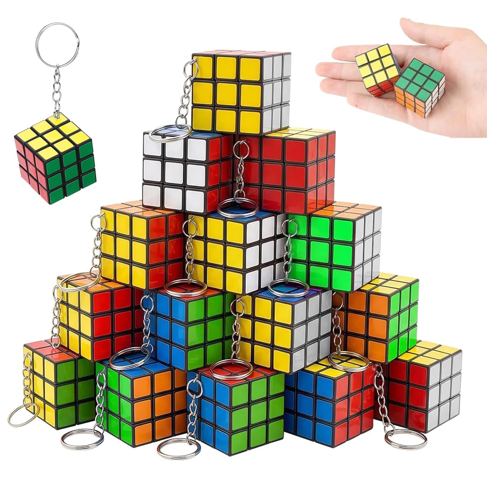 25 Pack Rubik's Cube 3x3 Speed Cube Set, Needoh Mini Cube Keychain Puzzle, Rubix Cube Collection for Educational Entertainment and Stress Relief, Compact Design with Smooth Rotation Mechanism