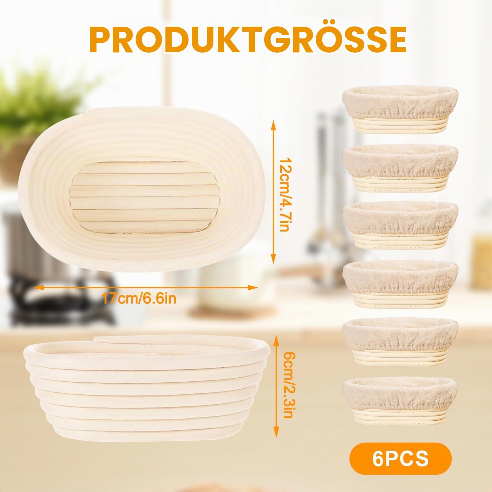 Gärkörbchen Set 6-teilig, 6 Zoll Oval Kleine Gärkorb Brot mit Leinen