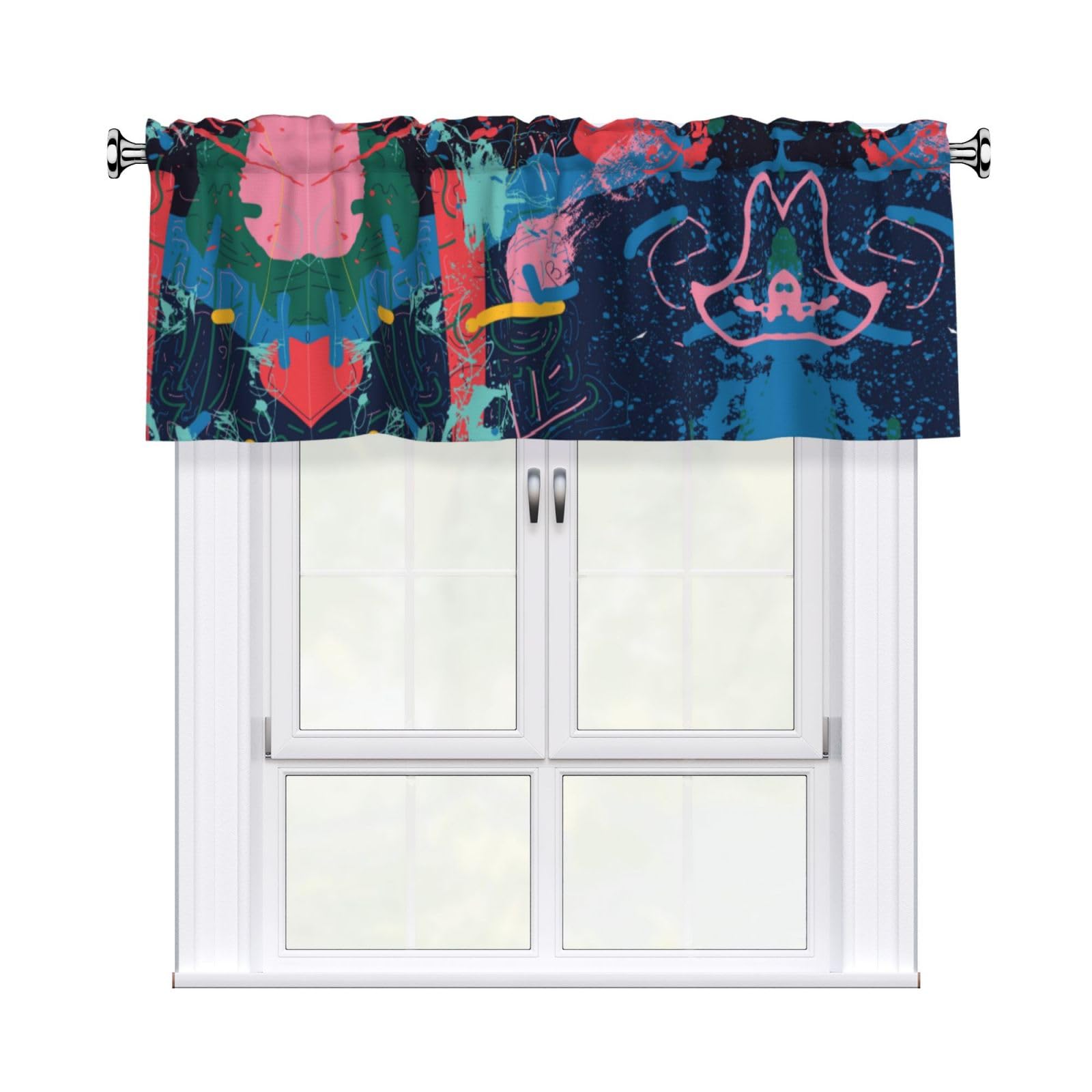 Noble Ren Neon Abstract Graffiti Short Curtain Valance 54x18in For Kitchen Bathroom Cafe Living Room Decoration