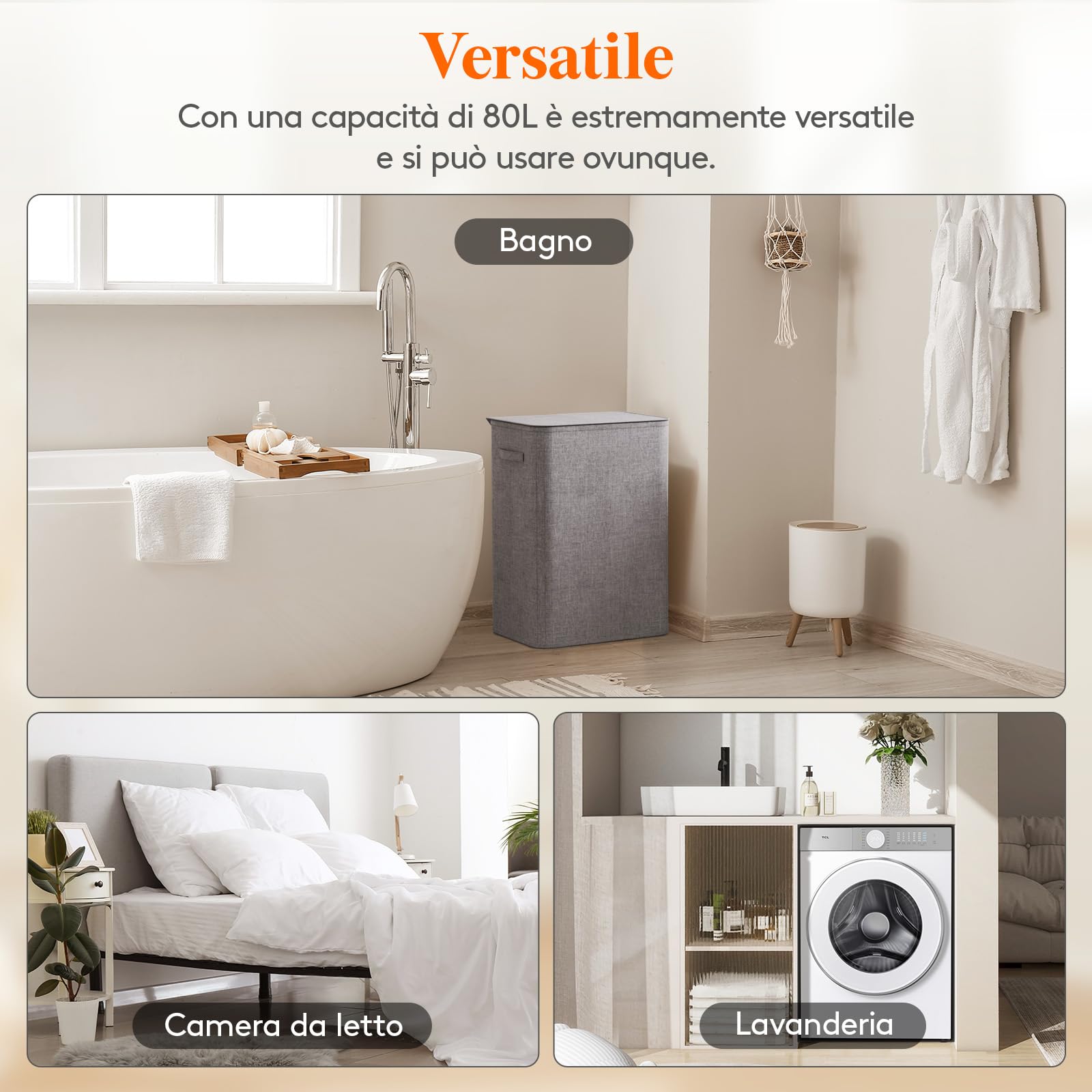 Lifewit Cesto Portabiancheria 120L Con 2 Scomparti E Sacchi Interni, Struttura In Bambù E Fibre, Pieghevole, Per Bagno E Camera