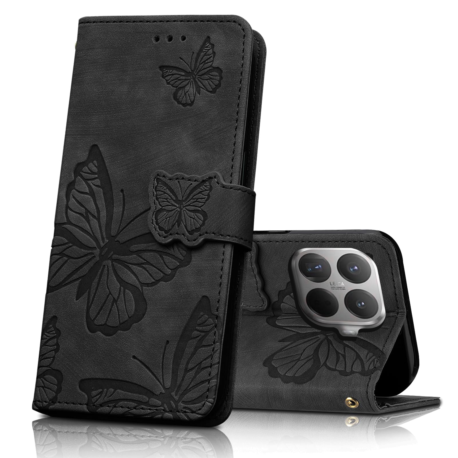 CXTcase Handyhülle für Xiaomi 15T Pro 2025 Hülle,Schutzhülle Flip Case,PU Leder Magnetische Schmetterlings Lederhülle Tasche für Xiaomi 15T Pro, Schwarz