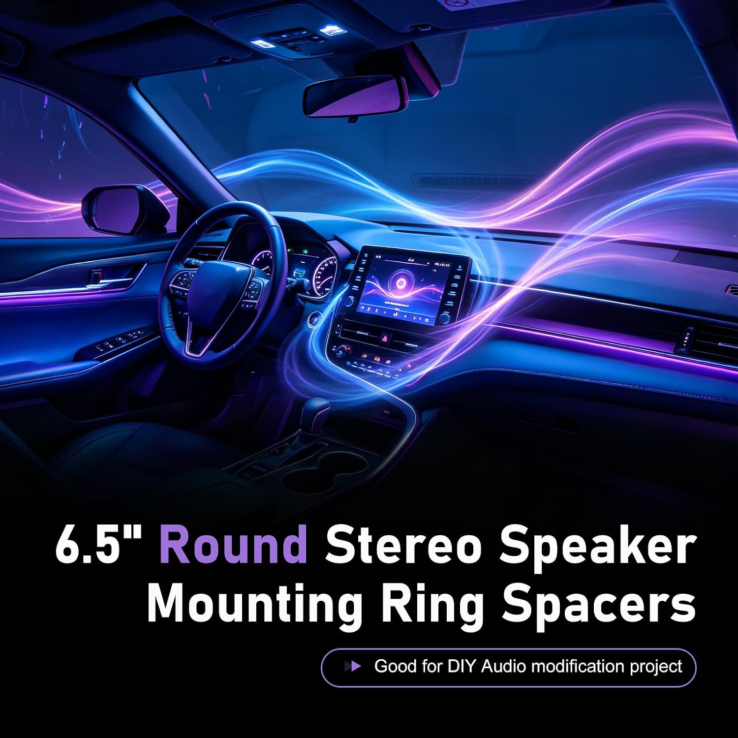 2 PCS 6.5 Inch Car Door Speaker Mounting Ring, ABS Plastic Speaker Spacer Adapter Ring, Car Audio Stable Shockproof Mounting Bracket, Universal for Most Cars (Black)