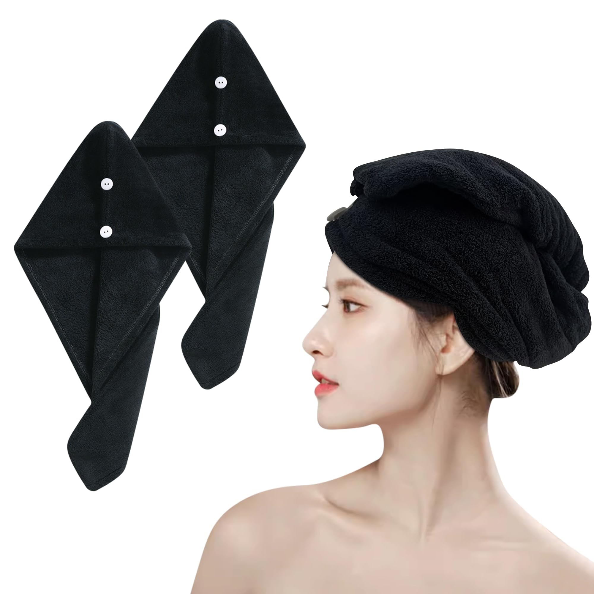 Ręcznik do włosów z mikrofibry, ręcznik do włosów, super chłonny turban do włosów z guzikami, do długich, mokrych włosów, ręcznik do suszenia włosów, szybkoschnący dla kobiet, dzieci, 25 x 65