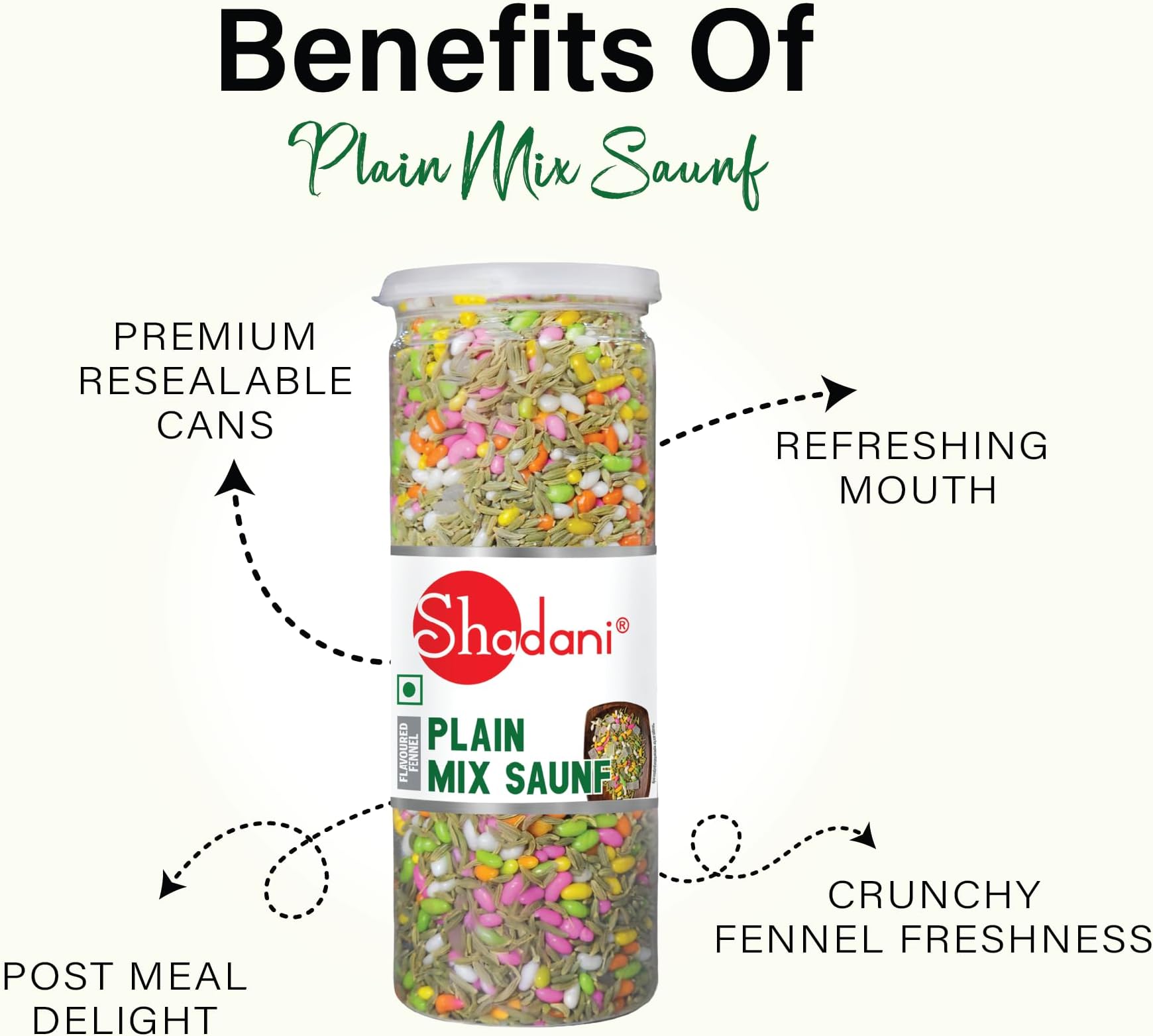 Shadani Plain Mix Saunf (Fennel) Mouth Freshener Box With Indian Special Sugar & Menthol 215 GR (7.58oz)