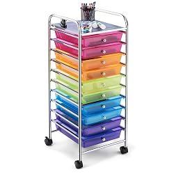 COSTWAY 10-Drawer Rolling Storage Cart, Utility Mobile Trolley | Removable Drawers & Universal Casters & 2 Brakes, Versatile Flexible Drawer Organizer Cart for Home, Office (Rainbow)