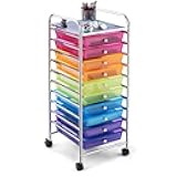 COSTWAY 10-Drawer Rolling Storage Cart, Utility Mobile Trolley with Removable Drawers & Universal Casters & 2 Brakes, Versatile Flexible Drawer Organizer Cart for Home, Office (Rainbow)
