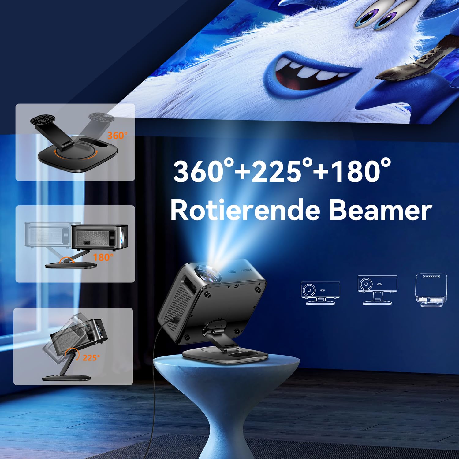 Beamer 4K【1500 ANSI & Google TV/Autofokus】 Full HD 1080P 38000 Lumen XIWBSY Smart Beamer mit WiFi 6, Bluetooth 5, Sprachassistent, Heimkino & Outdoor Projektor