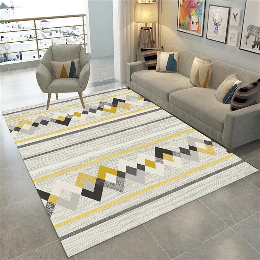 Tapis chambre enfant jaune et gris : un tapis géométrique 160X200cm sécurisé