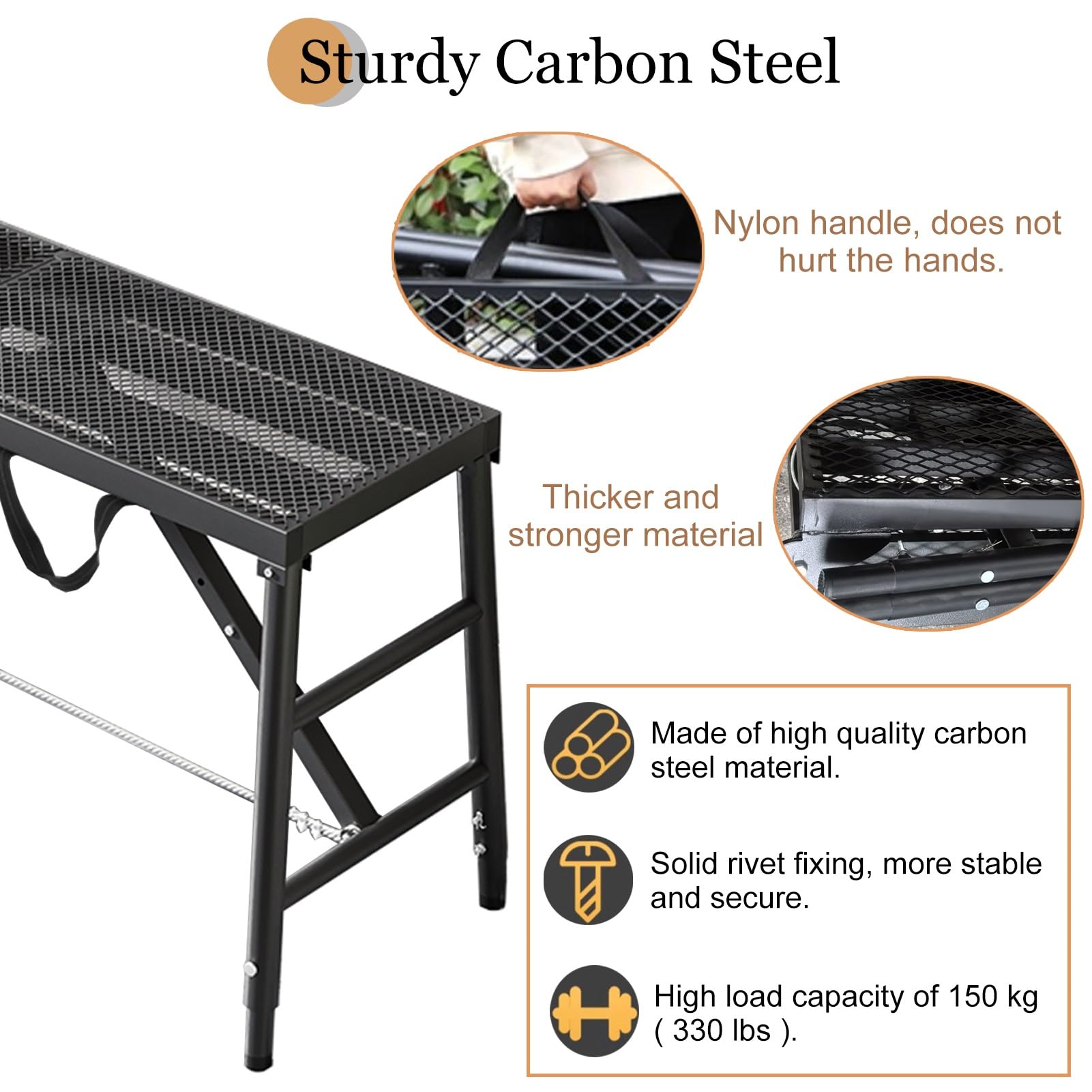 Plataforma de andamio Ajustable con trampilla, Plataforma Plegable de Acero al Carbono, Escalera de Trabajo portátil con asa, andamio Antideslizante de Altura Ajustable para escaleras, conju