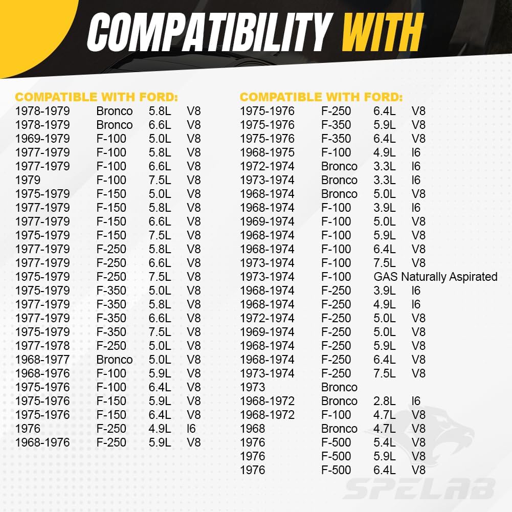 SPELAB Aluminum Radiator Replacement CU433 Compatible with Ford Bronco 1968-1974 F100 F-250 F-500 Replace# SBR433,CC433,CU433,DPI433,DPI433,DPI132