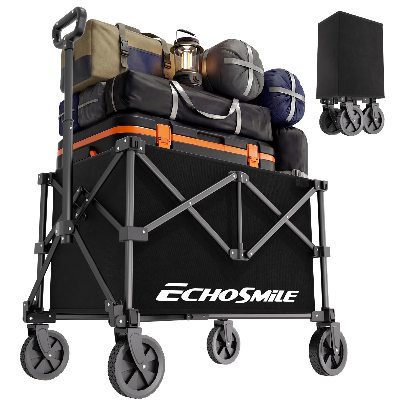 EchoSmile Carro plegable ligero, carro plegable compacto para comestibles, camping y deportes, carro utilitario fácil de plegar, color negro
