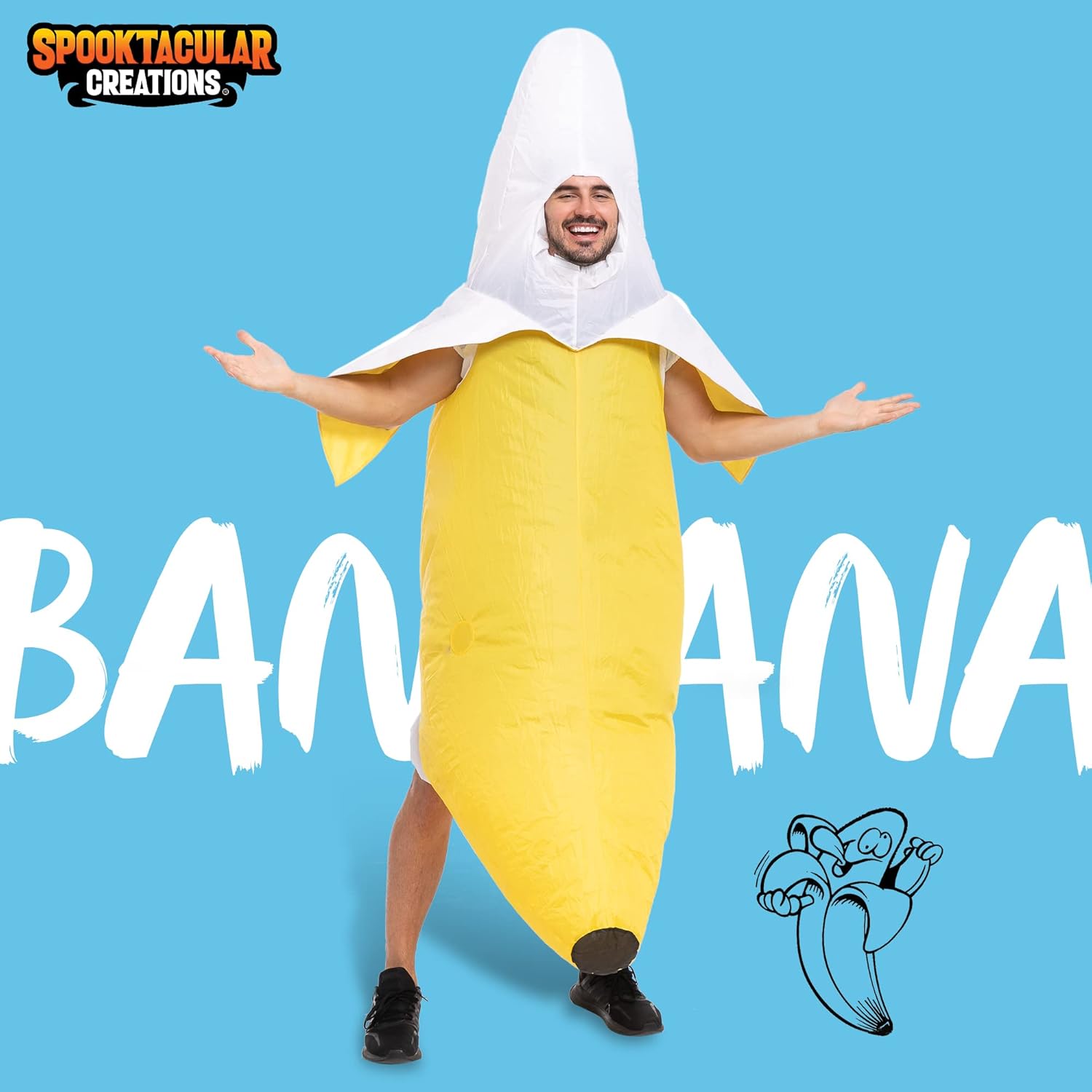Spooktacular Creations Banana Inflatable Costume for Adult, Full-Body Air Blow Up Costumes, Funny Banana Costume for Halloween Costume Parties(Up to 8ft) - Image 2