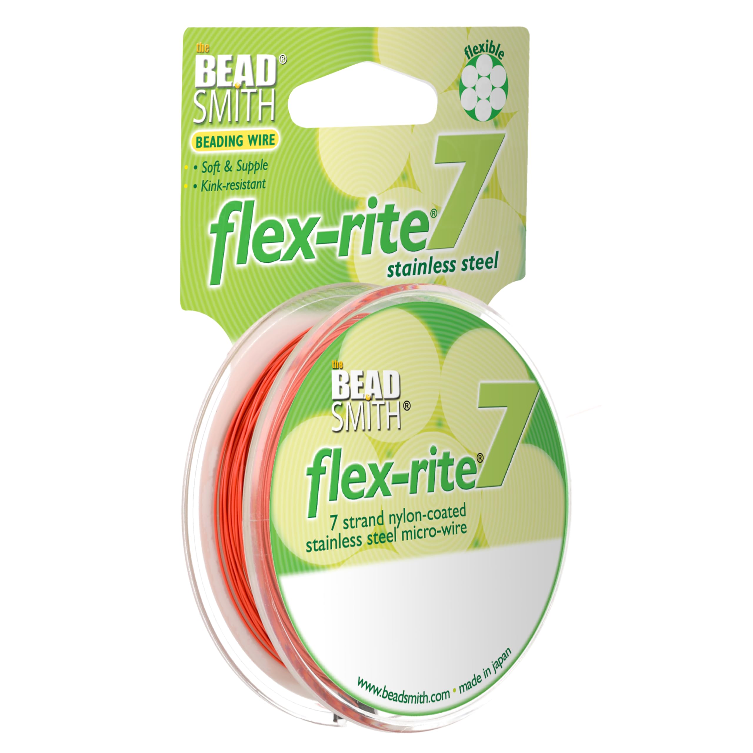 The Beadsmith Flex-Rite Beading Wire - 7-Strand Nylon-Coated Stainless-Steel Wire, 0.018" (0.45 mm) Dia, Orange, 30 ft Spool, Durable Necklace & Bracelet String, For Jewelry Making Supplies