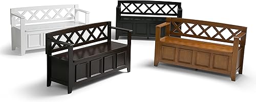 Vista 76 de SIMPLIHOME Amherst Banco de almacenamiento de entrada, asiento de pasillo de madera maciza de 48 pulgadas de ancho en gris niebla, banco