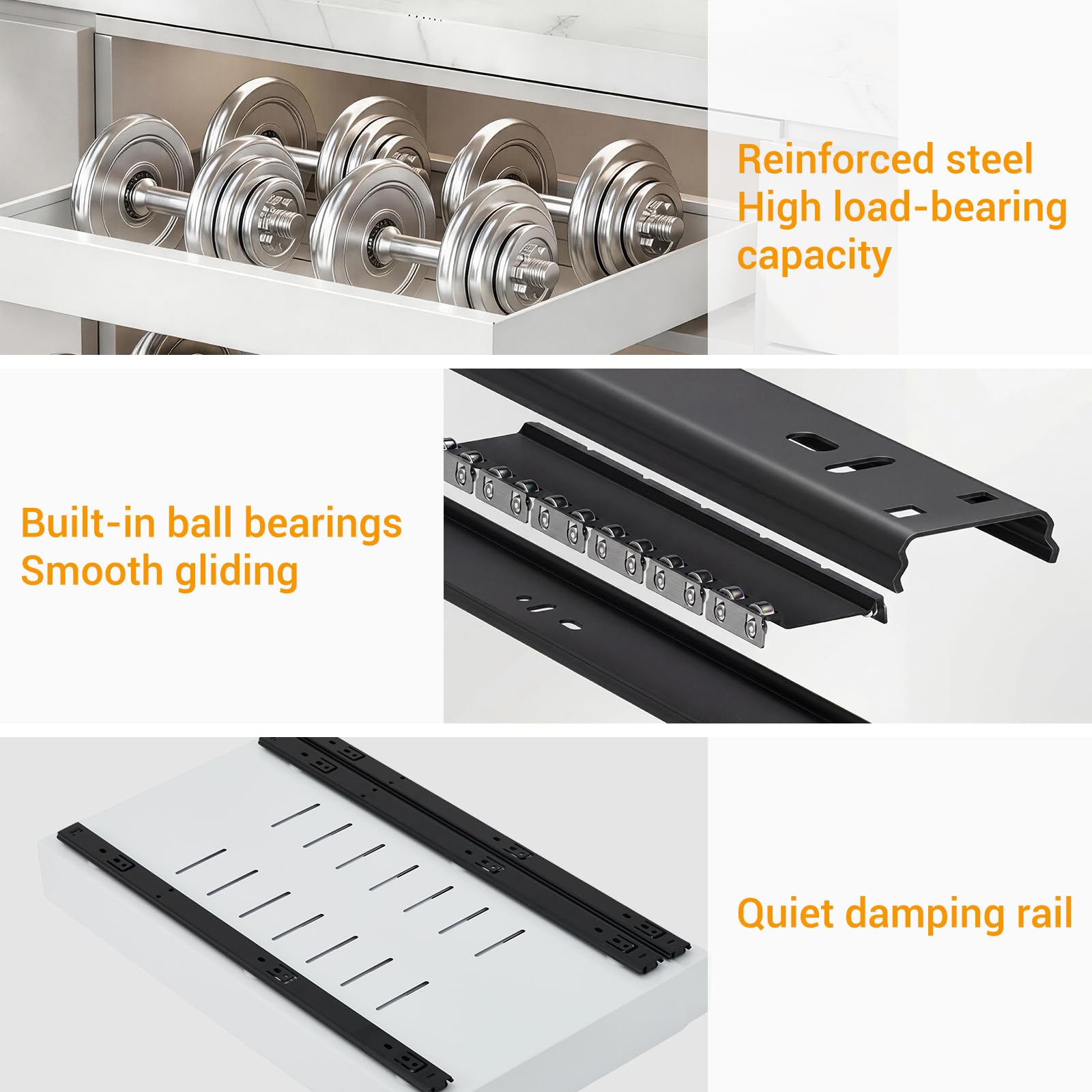 Teleskopschublade Ausziehbar, Küchenschrank Schubladenauszug Mit Kleber, Ausziehbarer Schrank Organizer Ohne Bohren für Küche Bad Wohnzimmer, Einstellbare Breite 32-53 cm, Weiß, 1 Stück