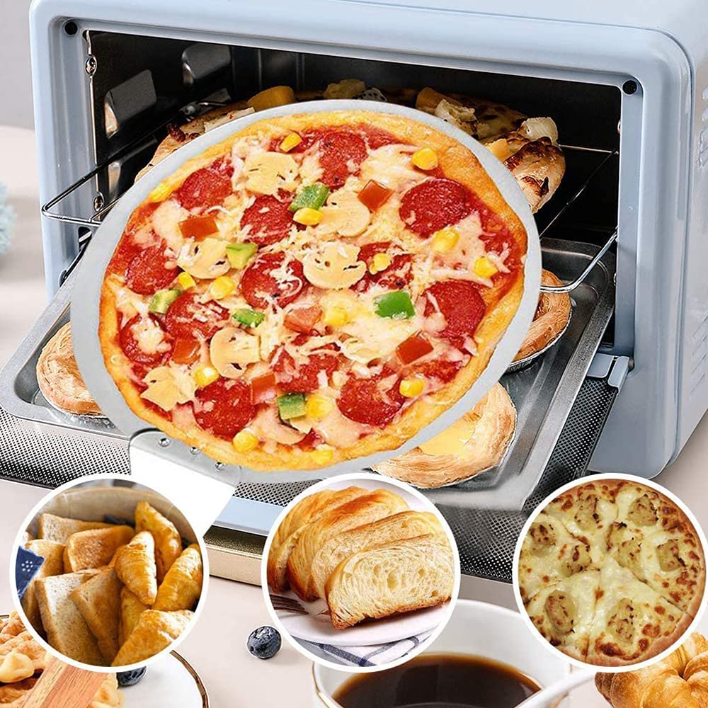 Pala per Pizza e Pane, Pala per Pizza in Acciaio Inossidabile con Manico, in 403 Acciaio Inossidabile, con Manico in Legno, per Pizza, Torte, Biscotti, Forno e Griglia, 25.5 cm / 10 pollici (Argento)