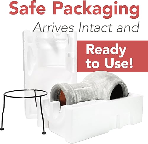 Miniatura 4 de Wiosi Chiminea Pequeña Chimenea Exterior Gris – Chimineas de Arcilla con Tapas de Lluvia para Chimenea y Soportes de Metal Sólido – Mini Chimenea