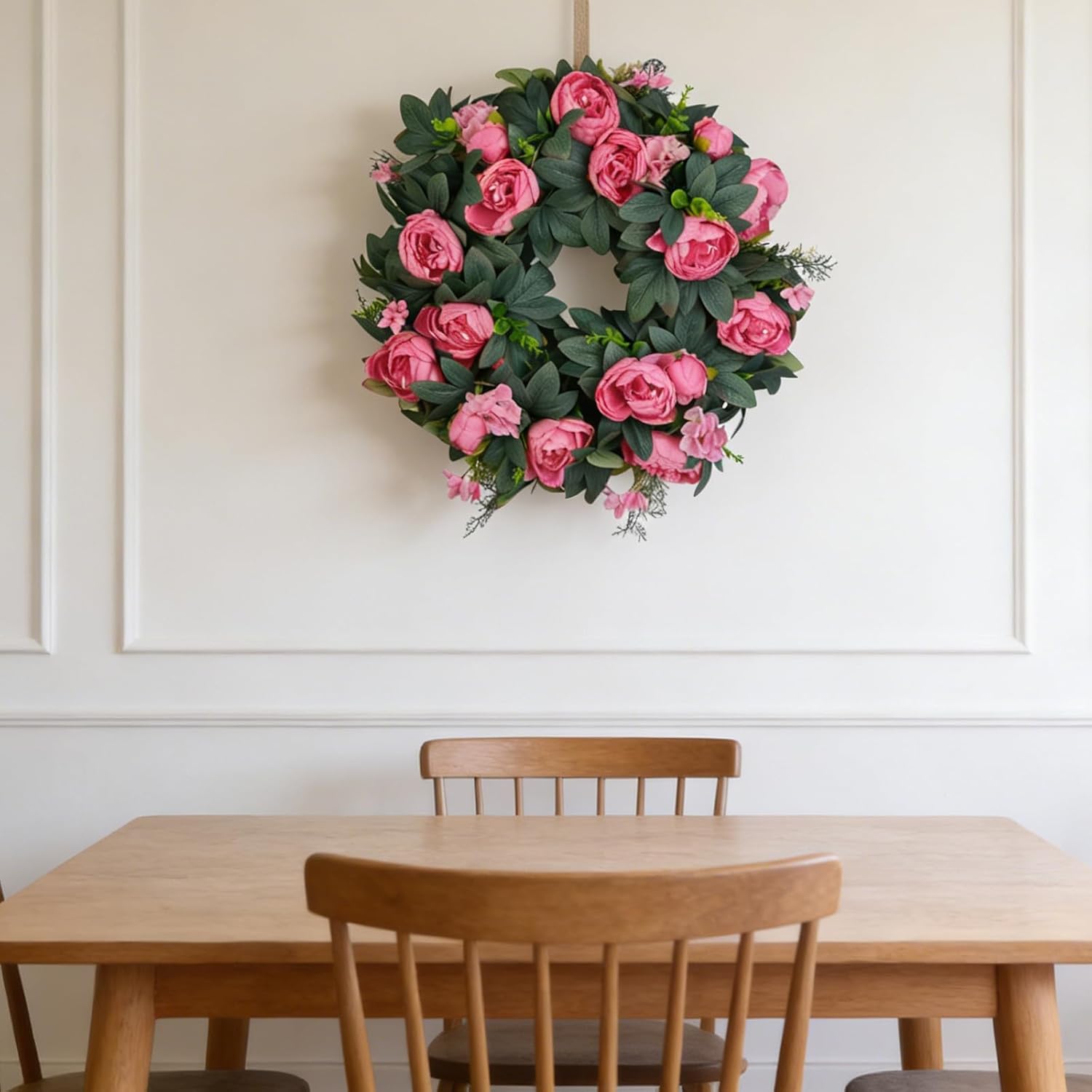 Spring Wreaths for Front Door 21 Inch – Valentine’s Day Pink Peony Artificial Wreath, Spring Summer Floral Wreath for Porch, Wall, Window Decor
