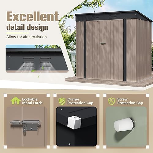 Miniatura 4 de Devoko Cobertizo de almacenamiento al aire libre de 6 x 4 pies, cobertizo de herramientas de jardín de metal y casa de almacenamiento al aire libre