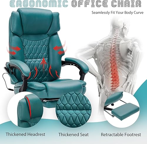 Miniatura 7 de Silla de oficina de masaje con reposapiés, 6 puntos de vibración y calor, sillas de escritorio de oficina en casa para personas pesadas, sillas de