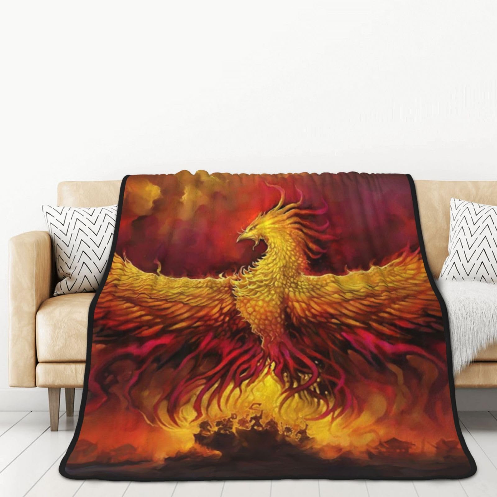 Fantasy Phoenix Printed Flannel Throw Blanket 152x203 CM - Warm and Cozy Sherpa Blanket Throw for Bed, Couch, Travel,Sofa Chairs