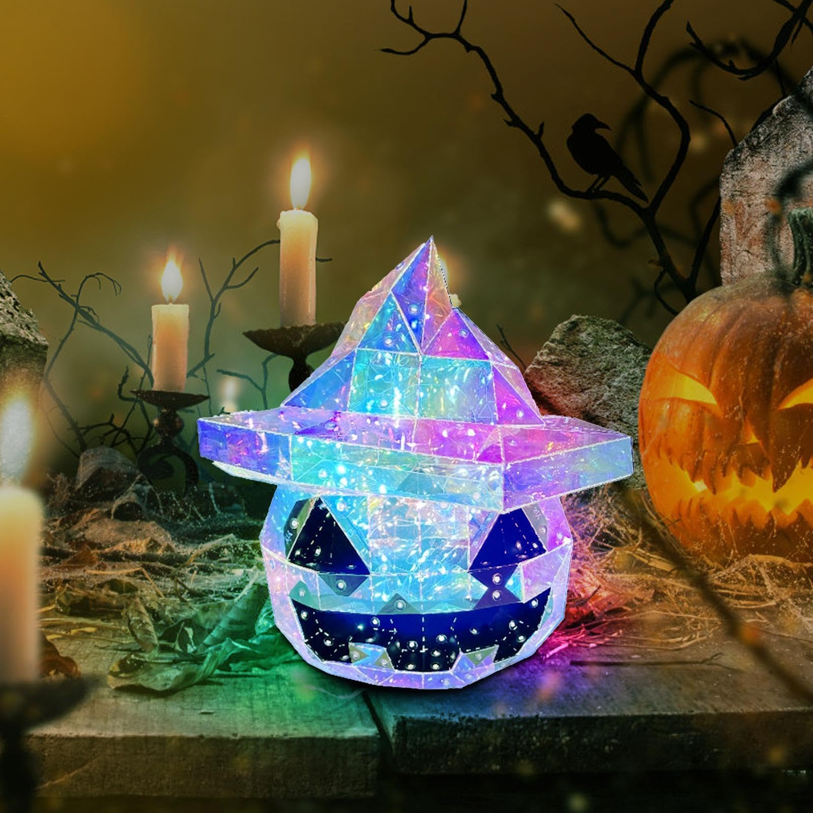 Lámpara de Calabaza lámpara de figurilla ornamental de terror con sombrero