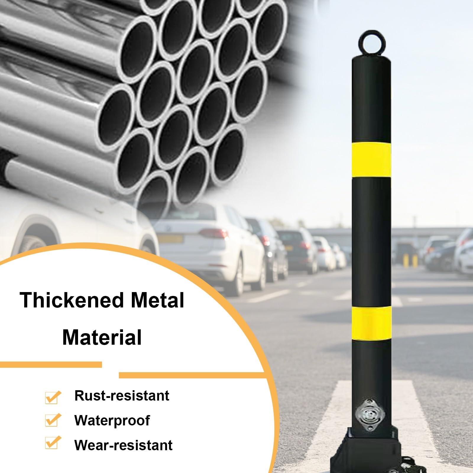 Klappbarer Sicherheits-Poller Mit Schloss, Parkbarriere Aus Stahl, Sicherheits-Warnsäule, Verkehrssteuerung Mit Reflexfolie, Als Straßenmarkierung(Black-2pc)