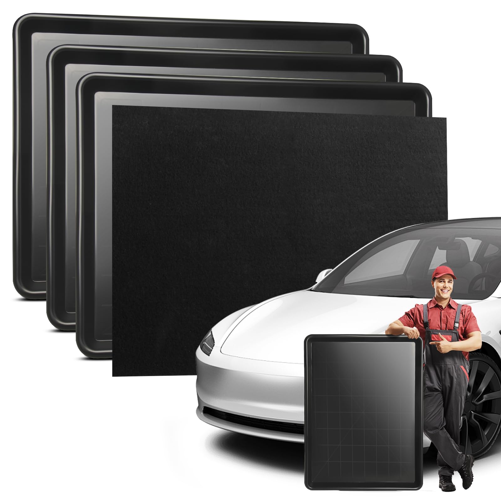 3-Pack Oil Drip Pan for Under Car – 26.8"x20.5" Large Flexible Oil Trays with Spill Mat, Reusable Car Oil Drain Pan, Heat Resistant Floor Catcher for Auto & Home Use