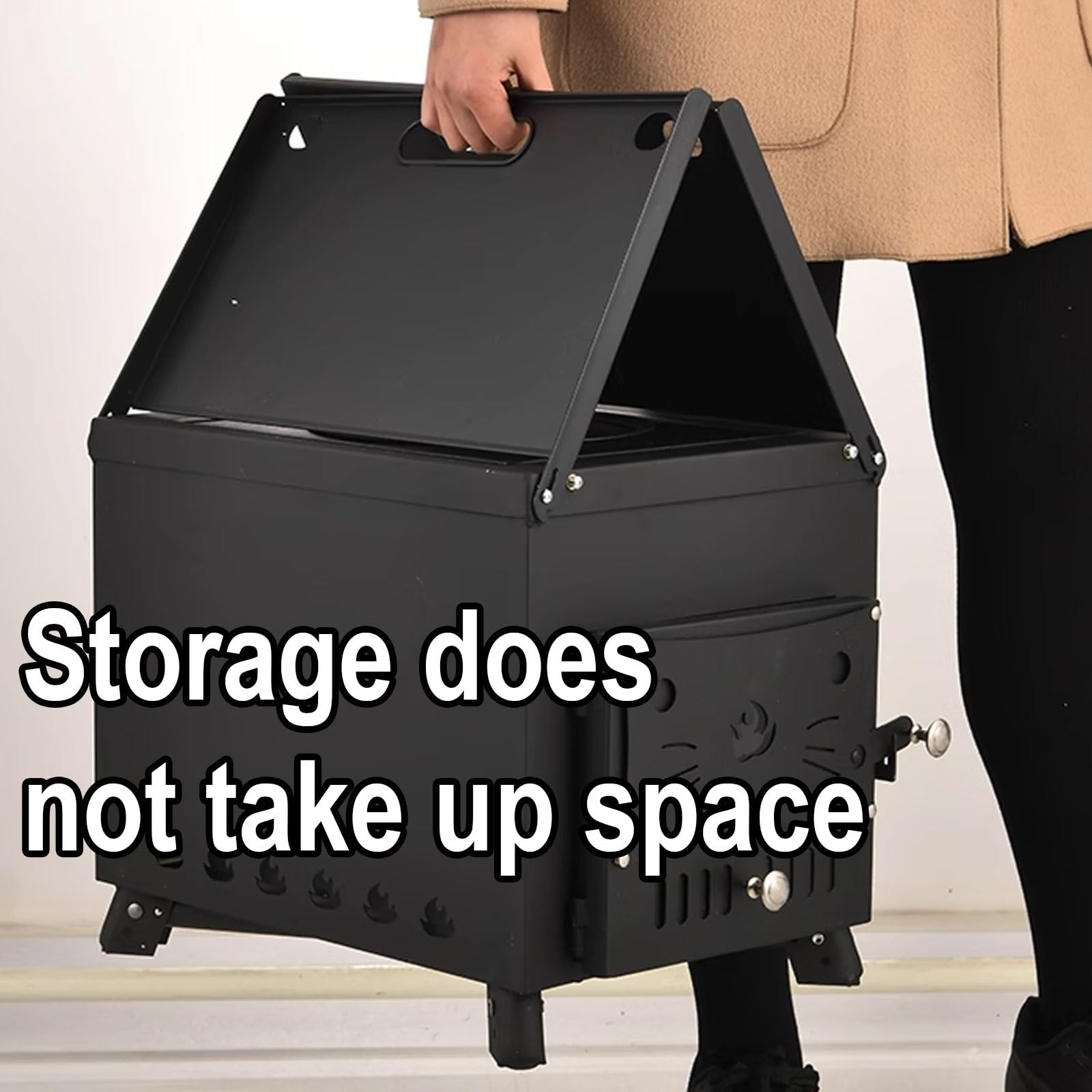 Braciere da Esterno Piedini di Appoggio Ripiegabili Materiale della Lamiera d'Acciaio Stufa A Legna Design della Valvola di Ventilazione Stufe A Legna(78 * 40.5 * 49.5CM)