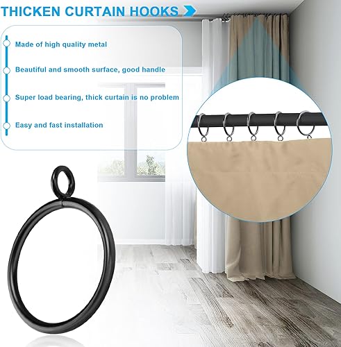 Miniatura 2 de 30 anillos de cortina negros de 1.5 pulgadas para barra de cortina, estos anillos de cortina negros pueden adaptarse a cortineros de hasta 1.4